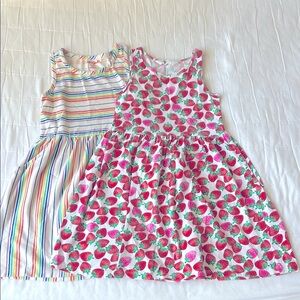 Bundle seize:6x Colorful Rainbow Striped and Strawberry Print Kids Dresses